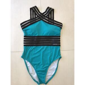 Hilor Swimsuit One Piece Padded Semi Sheer Crossover Colorblock